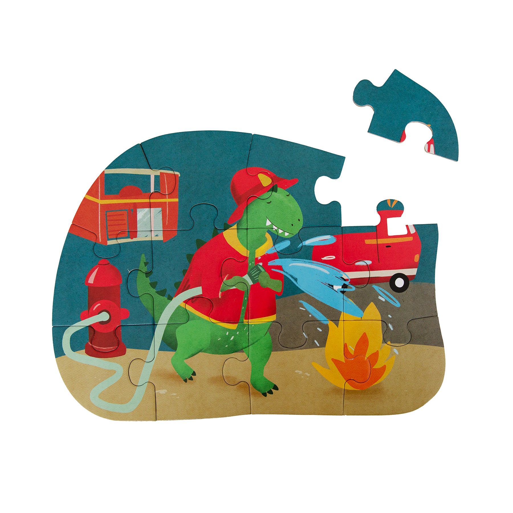 Trixie Baby Jeux, puzzles & livres Puzzle à forme Pompier Mr. Dino 12 pièces