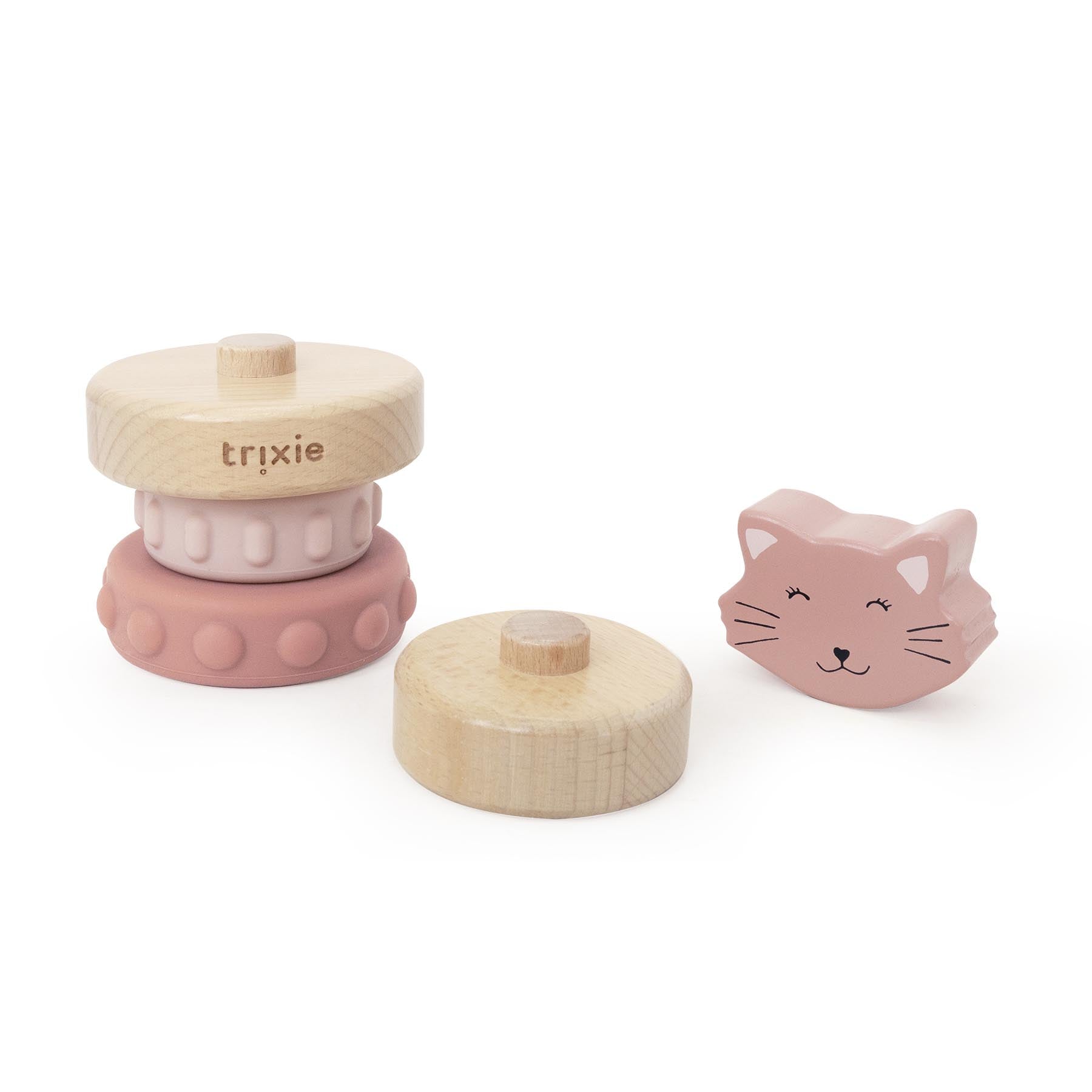 Trixie Baby Jouets à empiler Tour à empiler Mrs. Cat bois et silicone