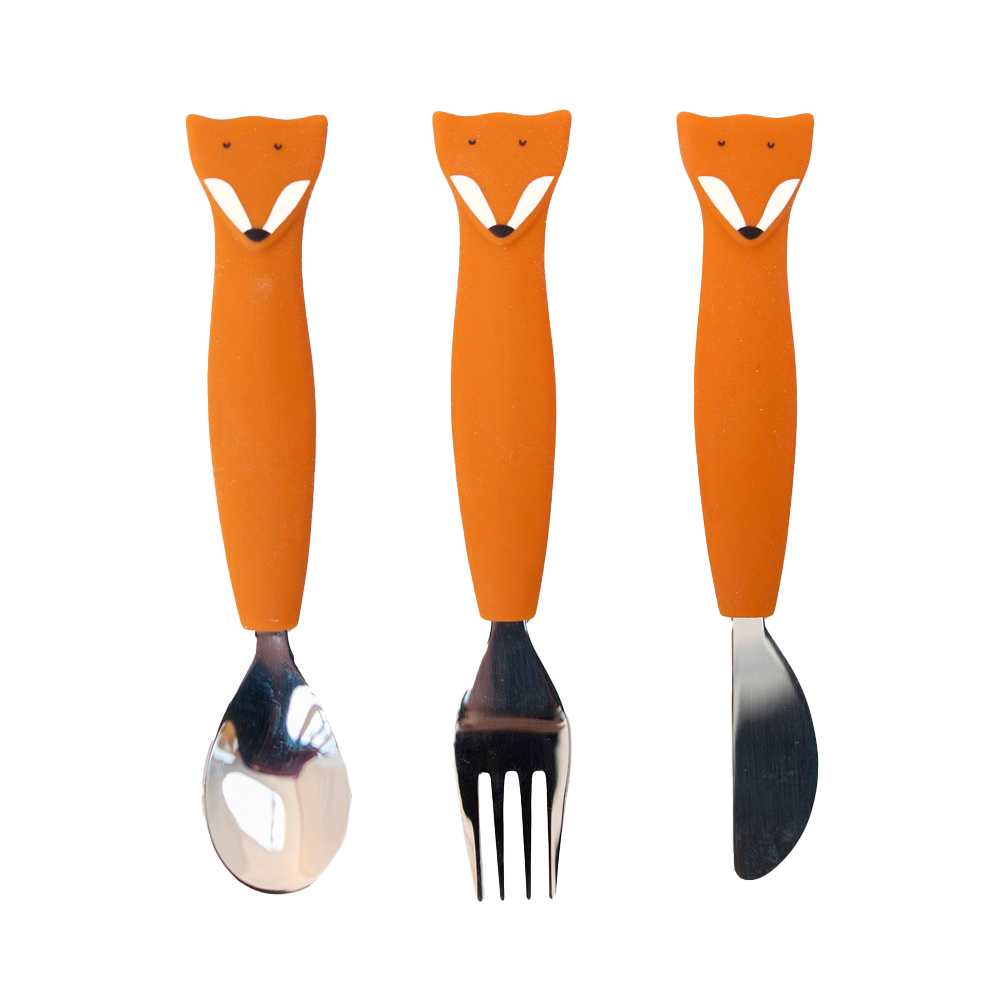 Trixie Baby Couverts 3 pièces en silicone Mr. Fox antidérapants
