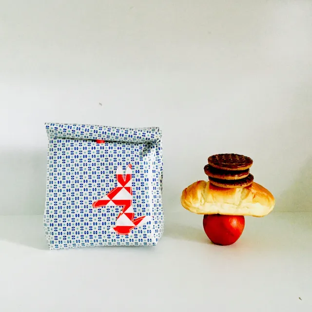 Piolou Le lunch-bag PM Lunch bag enduit bleu et rouge lunch bag