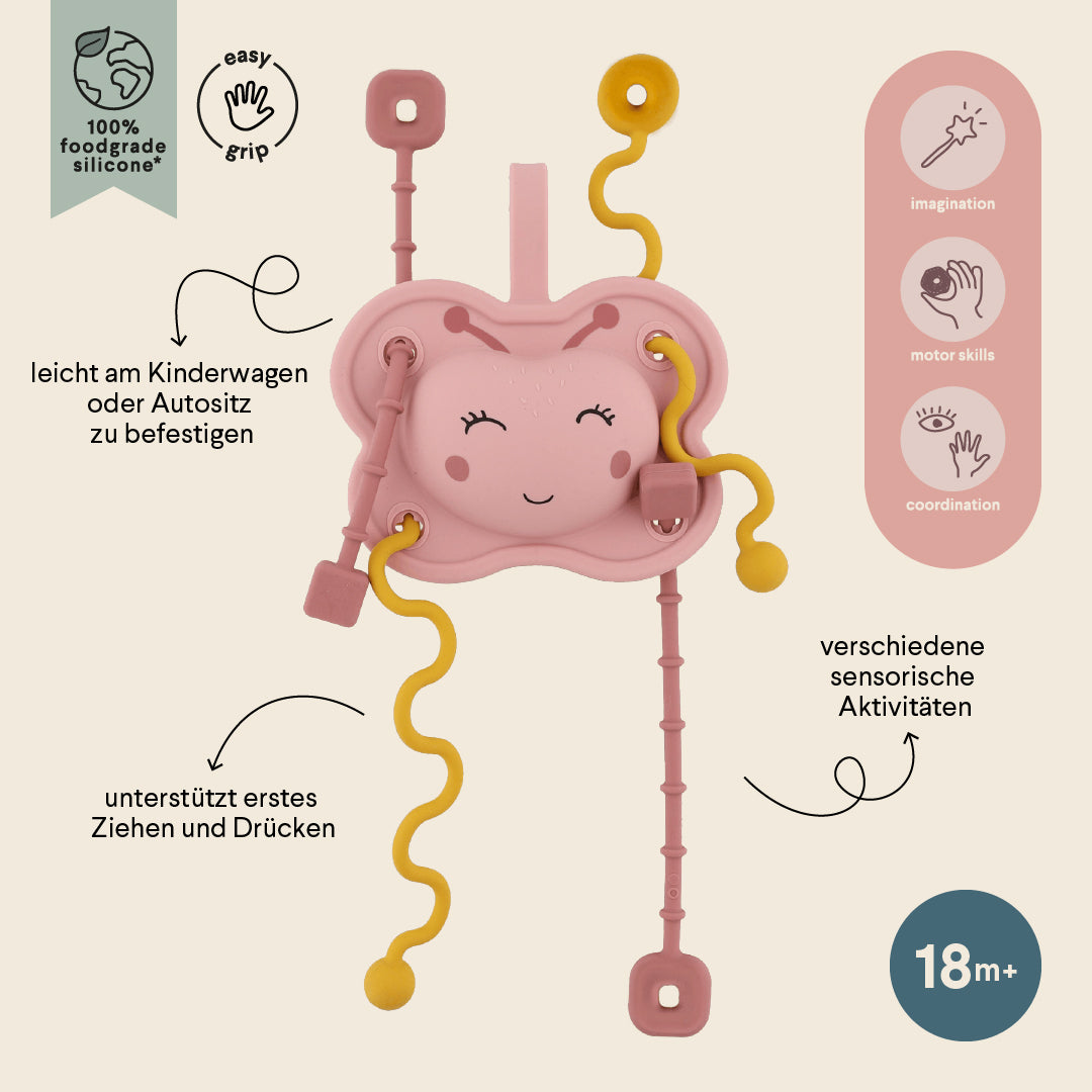Trixie Baby Jouets sensoriels Jouet sensoriel à tirer en silicone Mrs. Butterfly à fixer