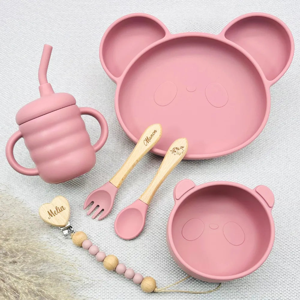 Baby-Crea Coffret repas bébé Panda vert olive personnalisé
