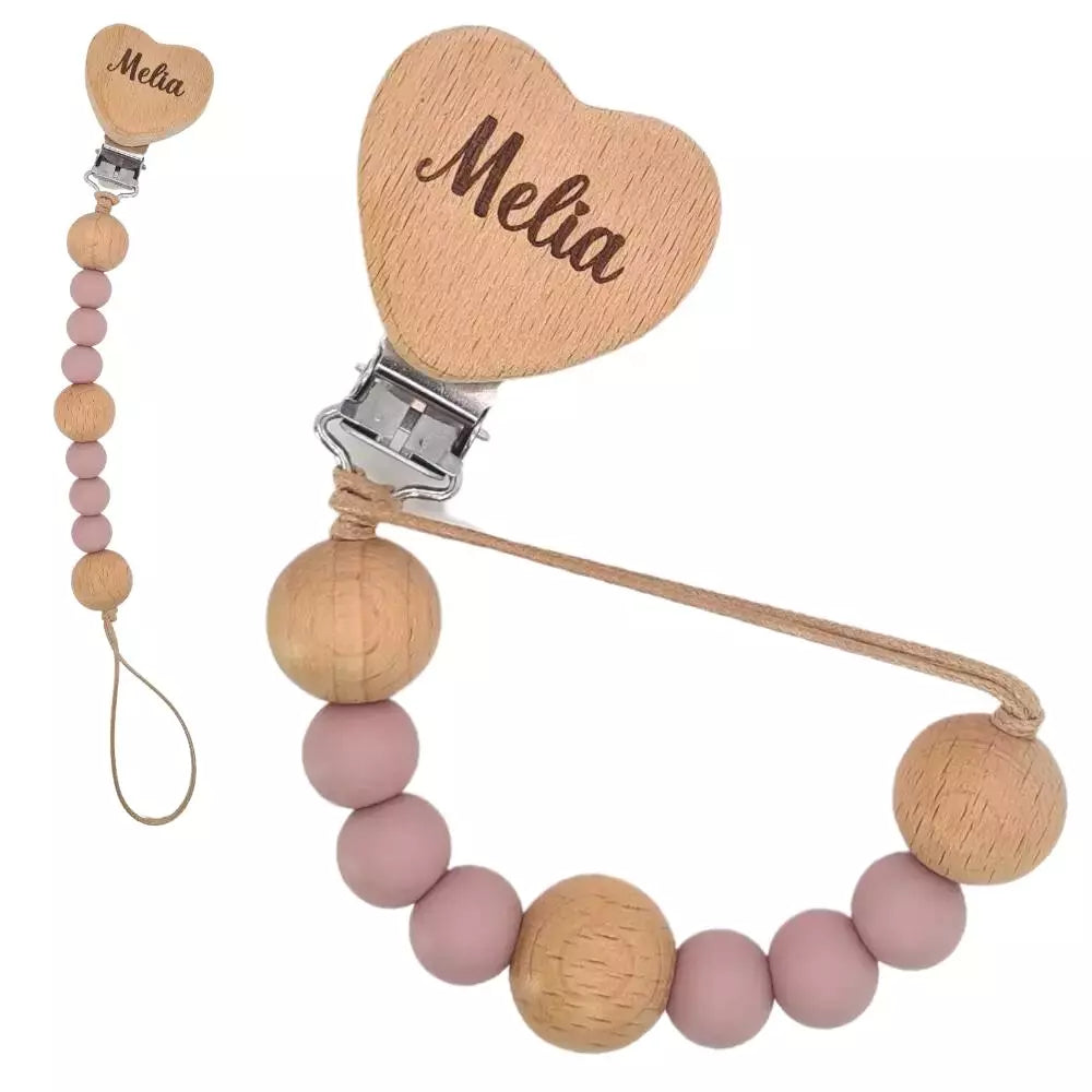 Baby-Crea Attache tétine personnalisée cœur en silicone Vert olive