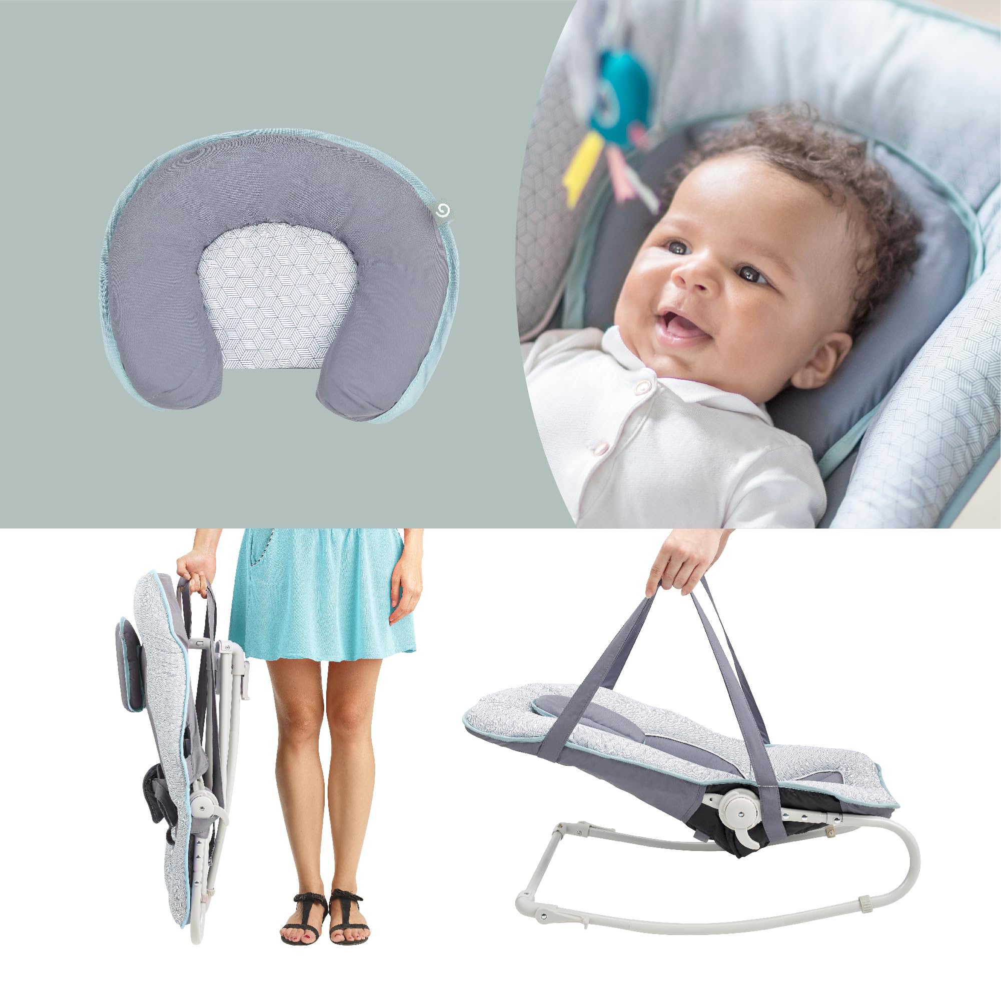 Babymoov Swoon Graphik transat bébé bleu fixe balancelle