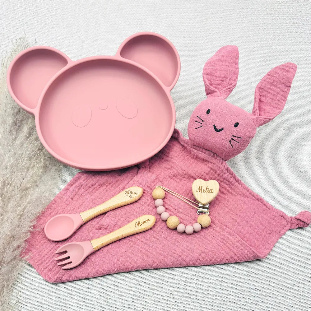 Baby-Crea Coffret repas bébé Ourson vert olive personnalisé