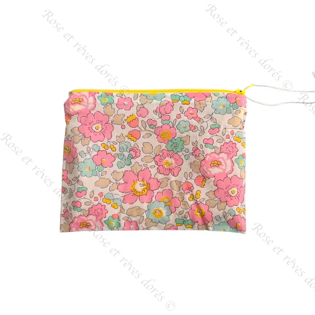 Rose et rêves dorés Pochette M cupcake coton et velours moutarde