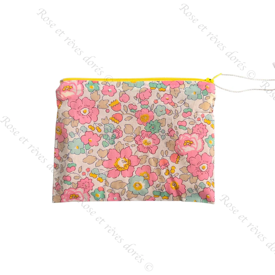 Rose et rêves dorés Pochette M cupcake coton et velours moutarde