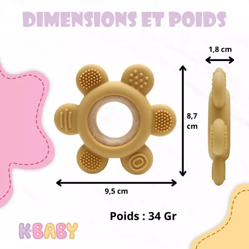 Baby-Crea Anneau de dentition bébé couronne bleu clair bois et silicone