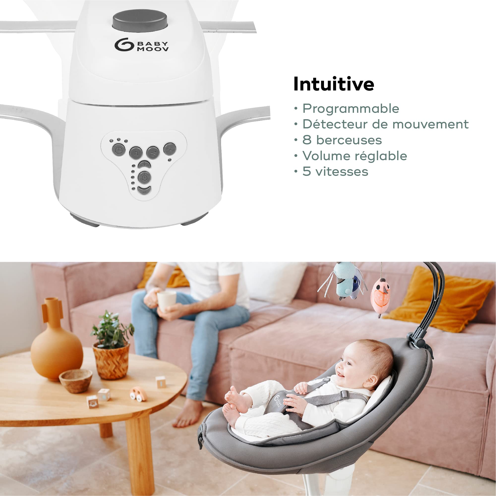 Babymoov Swoon Motion balancelle électrique Zinc avec assise rotative