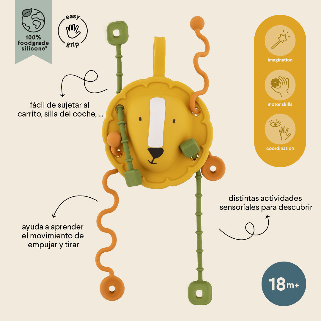 Trixie Baby Jouets sensoriels Jouet sensoriel à tirer en silicone Mr. Lion dentition