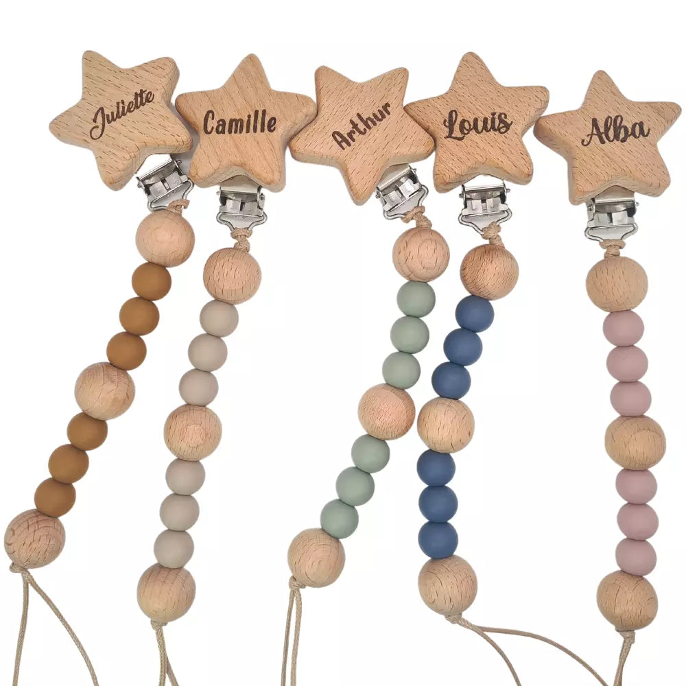 Baby-Crea Attache tétine personnalisée étoile rose pâle en silicone