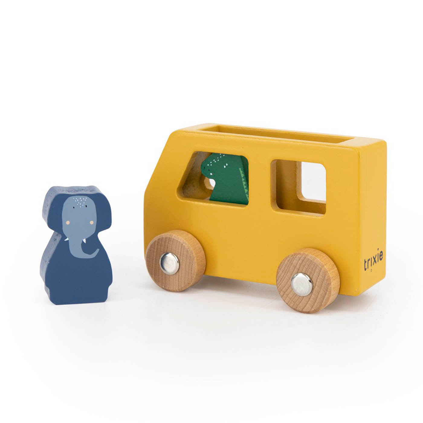 Trixie Baby Jouets à roulettes Set de voitures en bois animaux 4 animaux 3 voitures