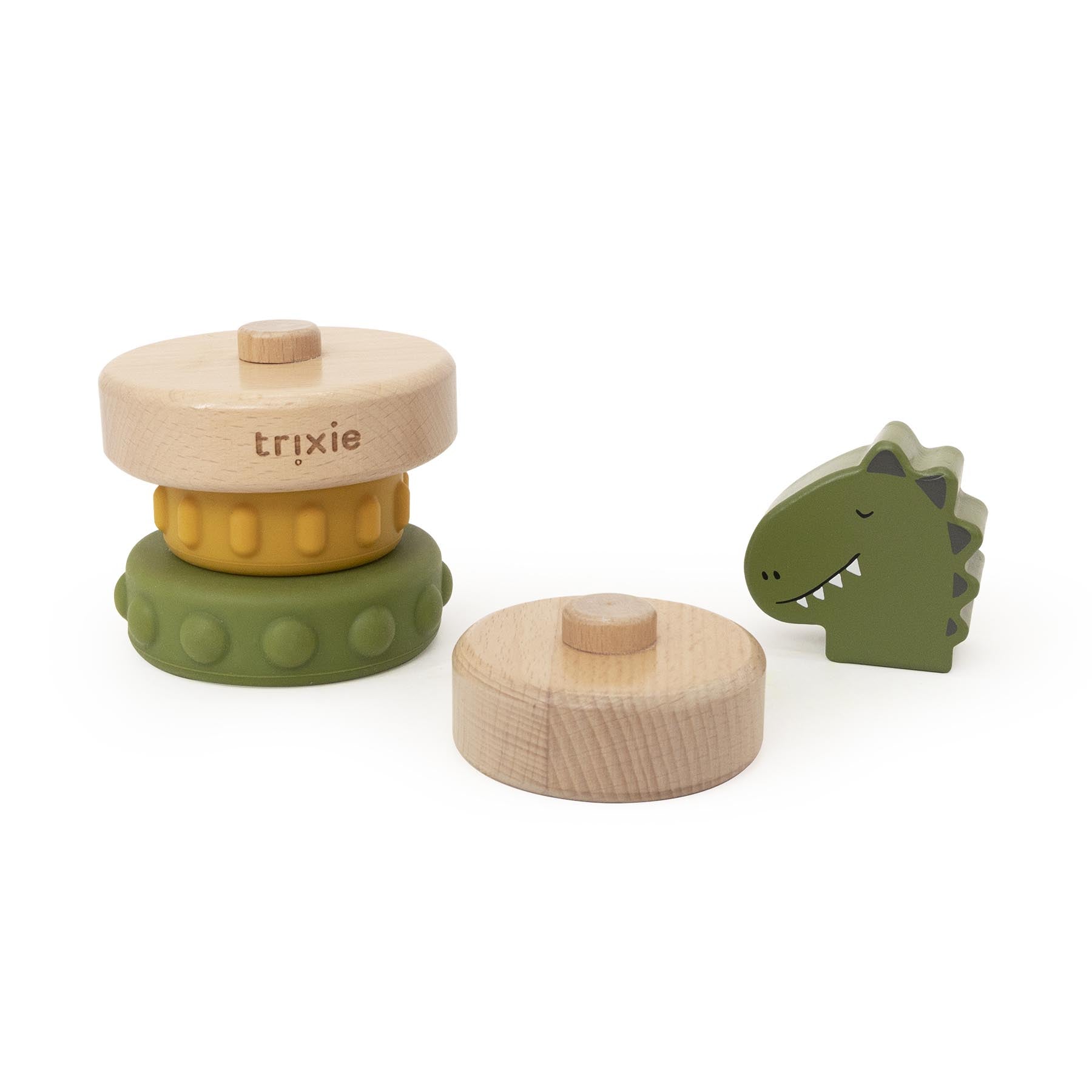 Trixie Baby Jouets à empiler Mr. Dino tour à empiler en bois et silicone
