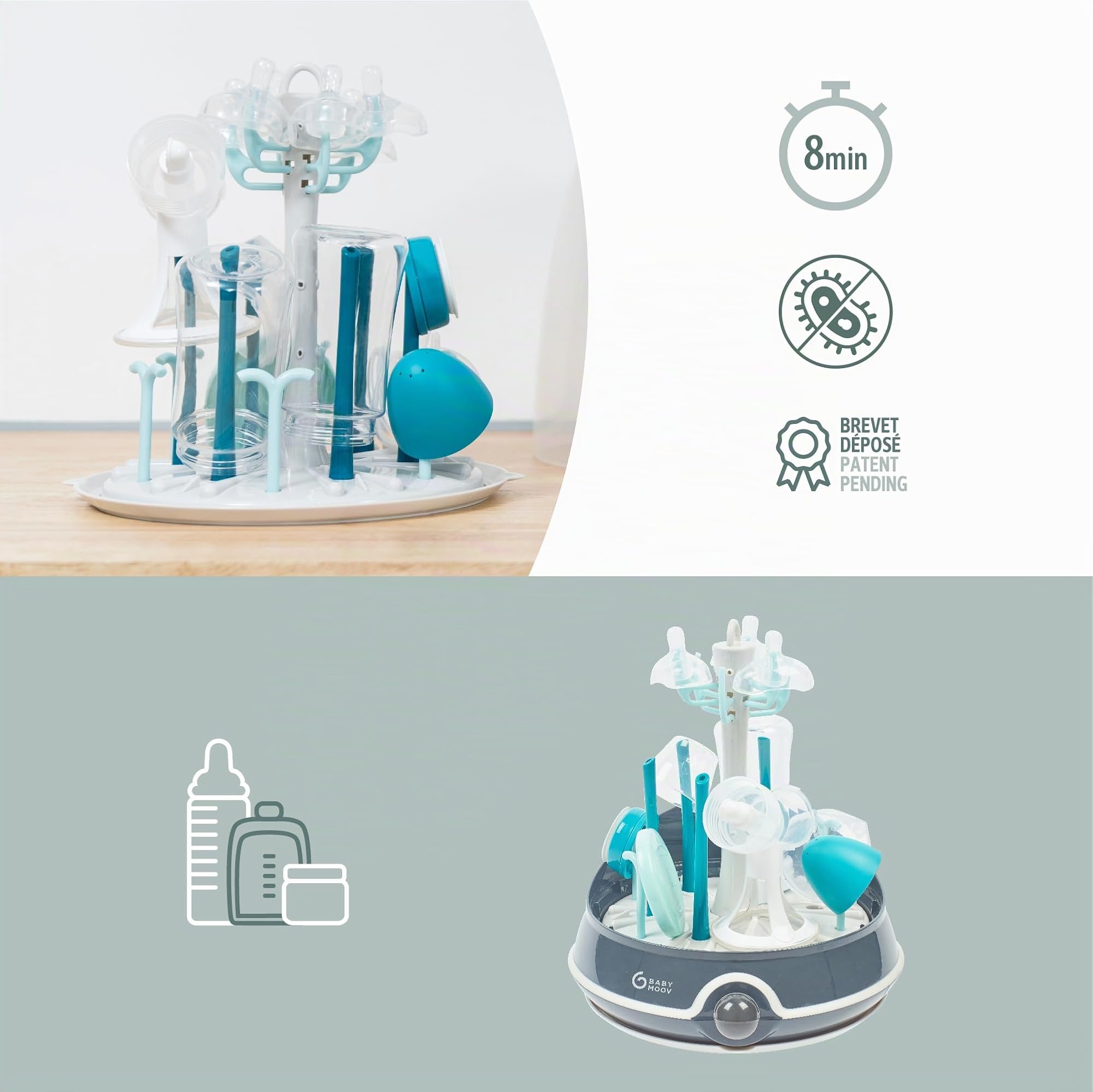Babymoov Turbo Steam Plus stérilisateur vapeur 2 en 1 pour biberons