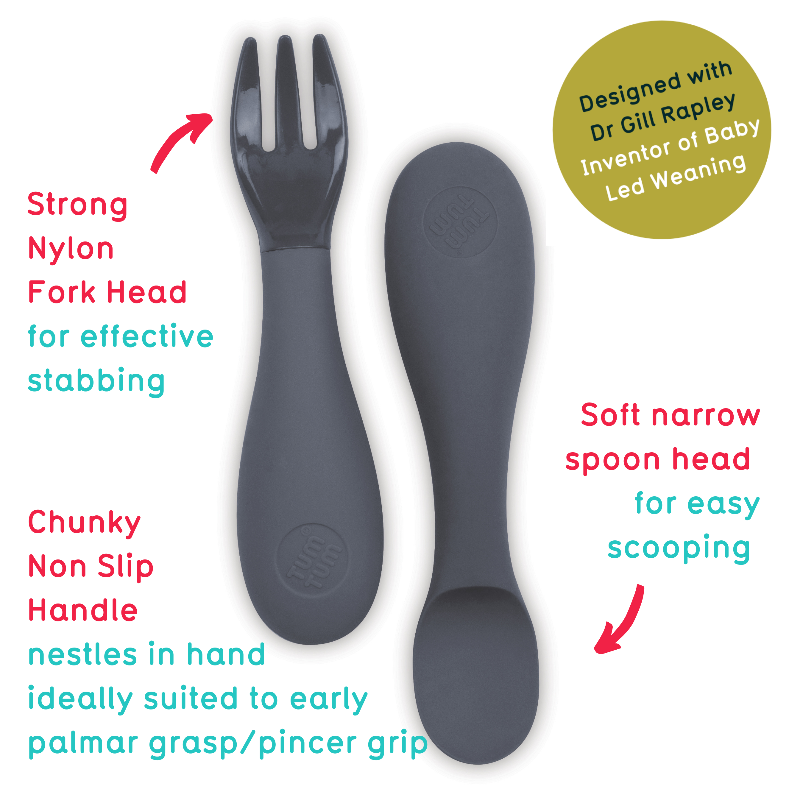 Tum Tum Cutlery couverts bébé gris avec étui de voyage