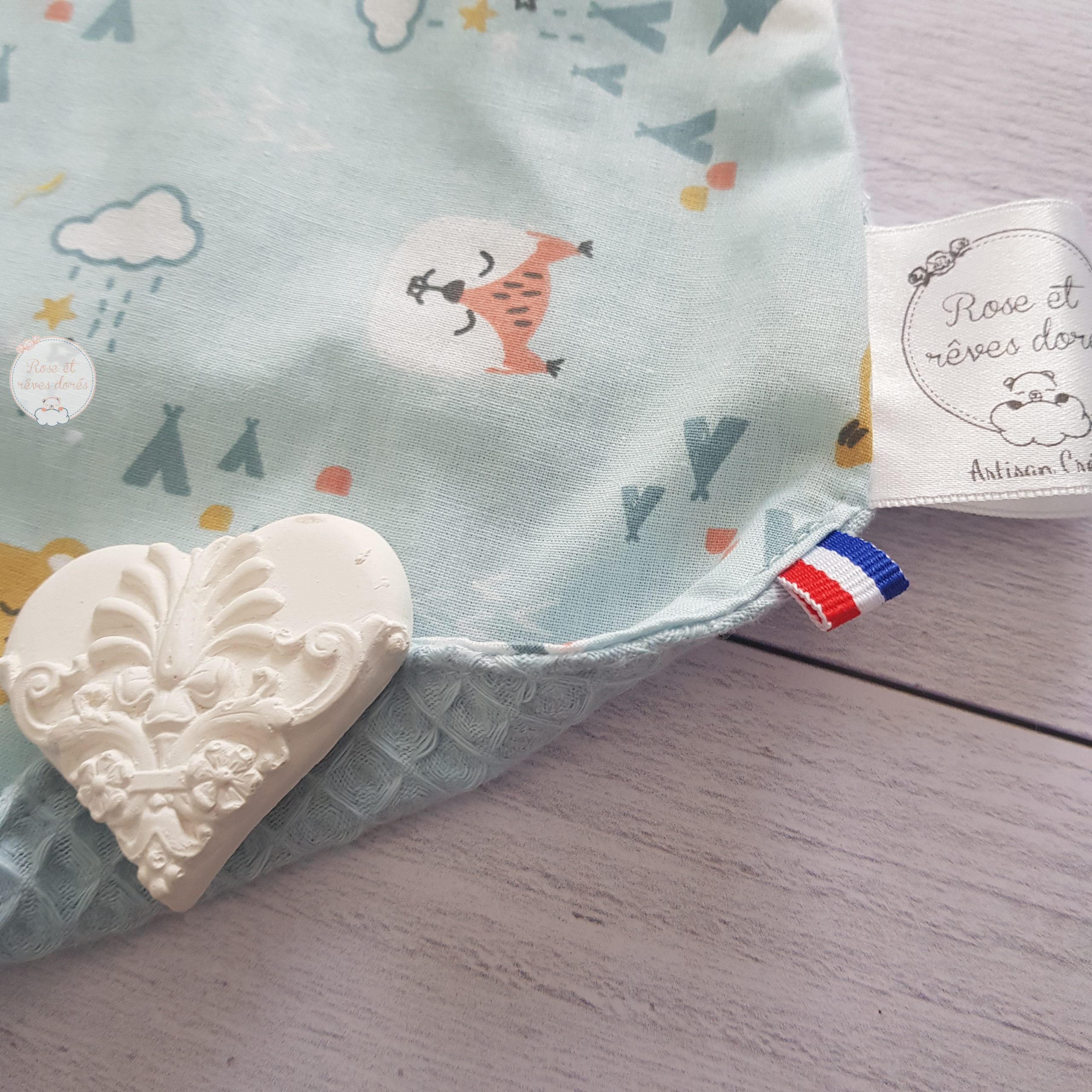 Rose et rêves dorés Bavoirs Petits animaux bavoir bébé coton