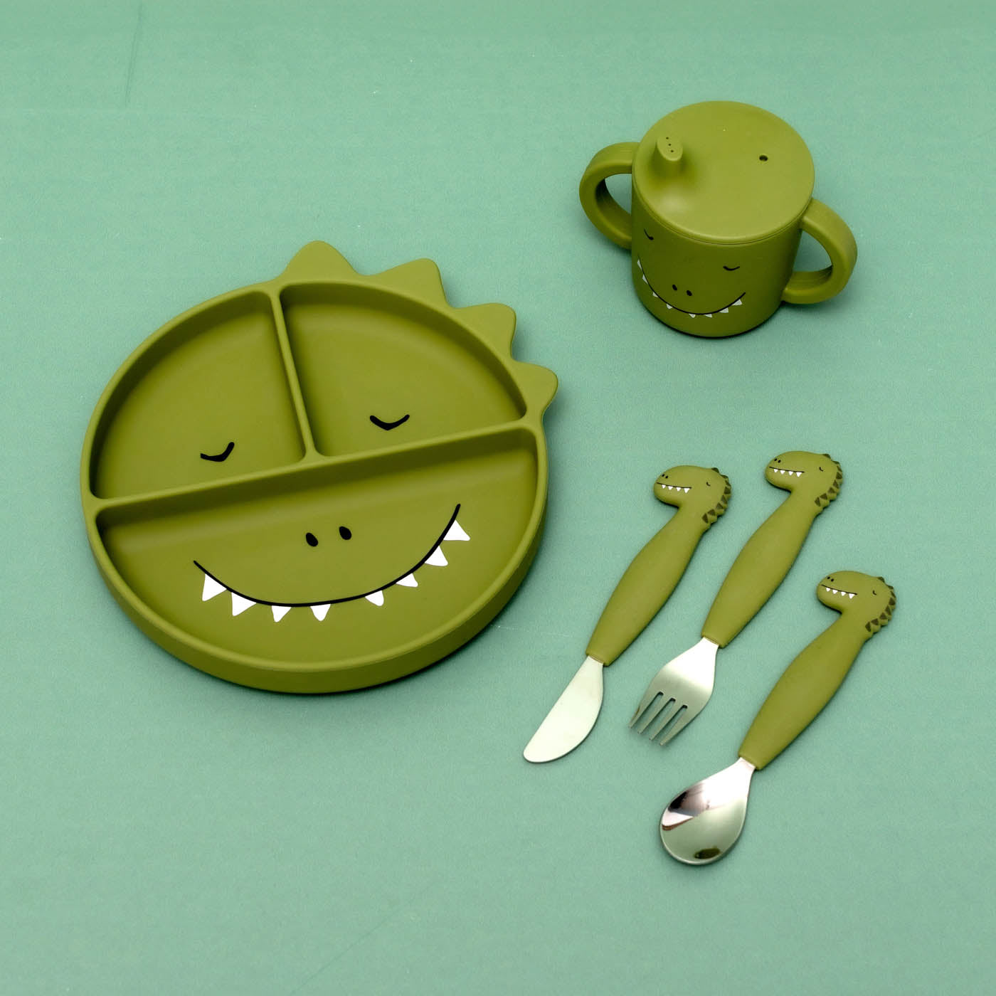 Trixie Baby Couverts Mr. Dino couverts 3 pièces en silicone