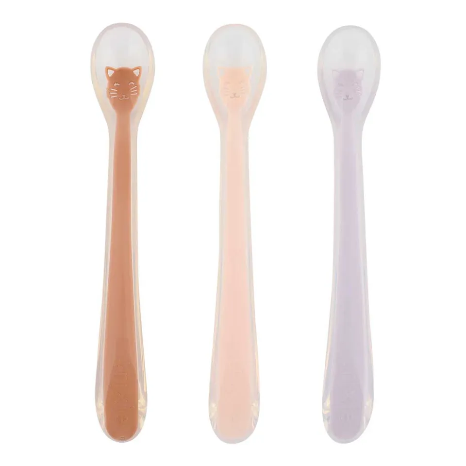 Trixie Baby Couverts Cuillères d’alimentation pour bébé 3-pack Mrs. Cat cuillères silicone