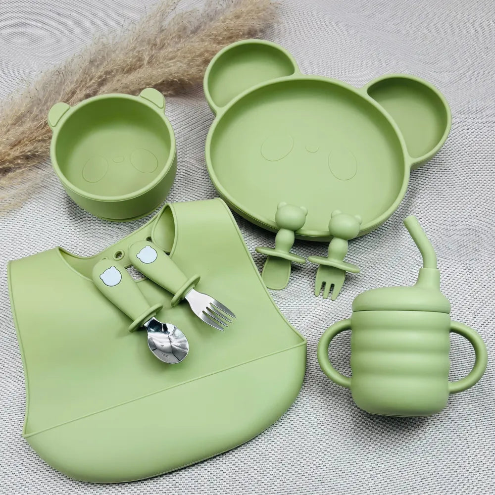 Baby-Crea Coffret repas bébé vaisselle silicone vert olive sans BPA