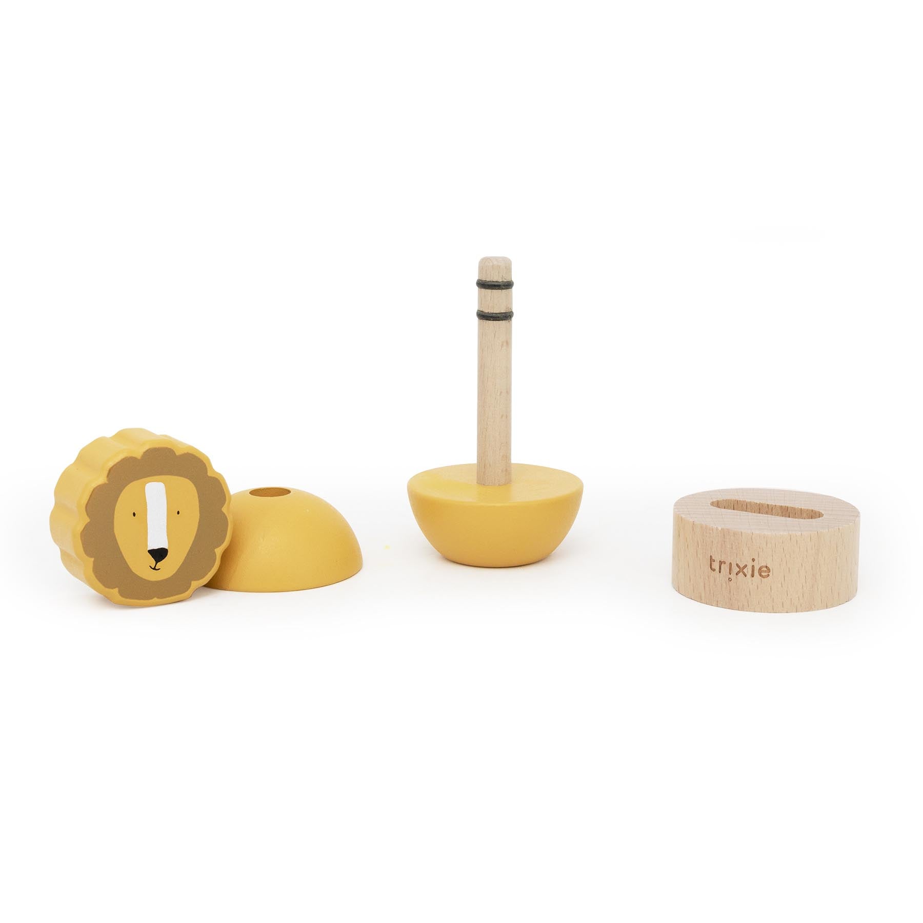 Trixie Baby Jouets à empiler Jouet d’empilage avec hochet en bois Mr. Lion