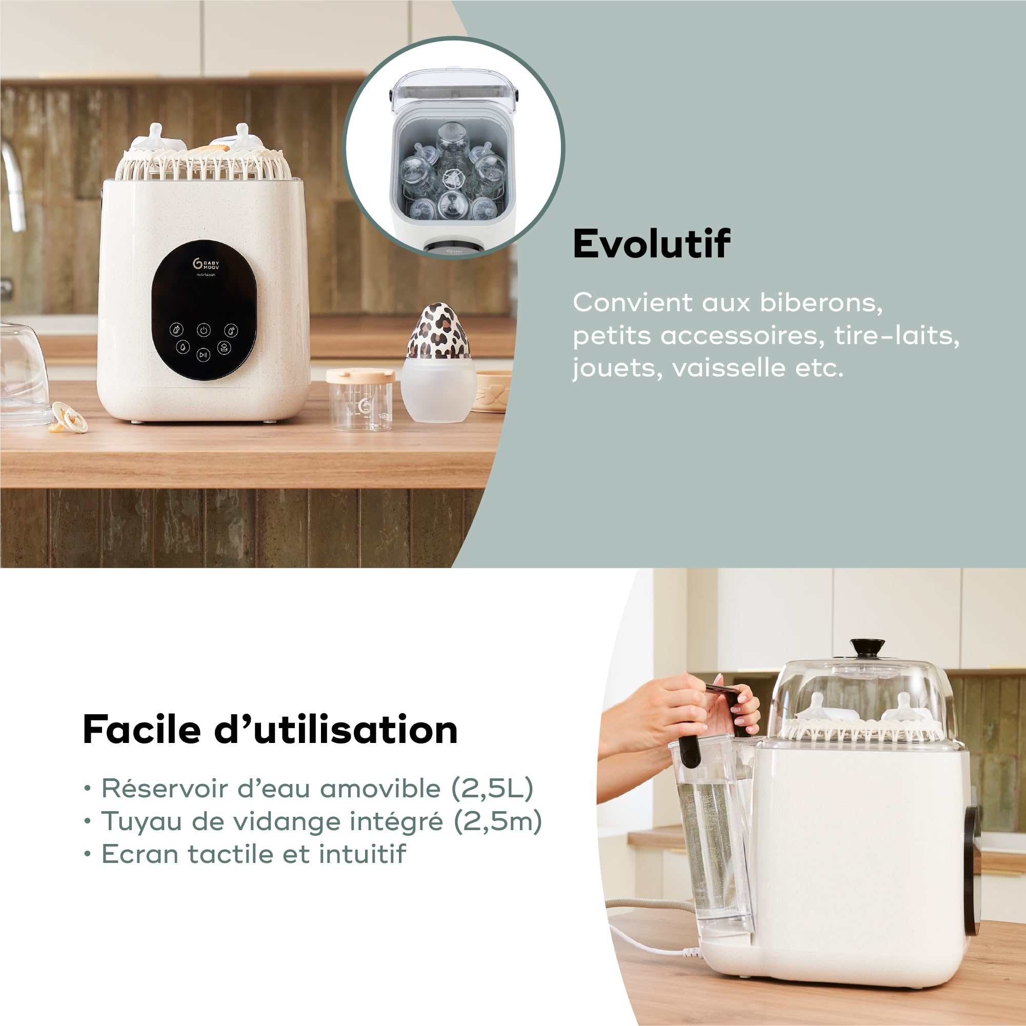 Babymoov Nutribaby / Duo Meal NutriWash lave-biberon électrique 4-en-1 beige