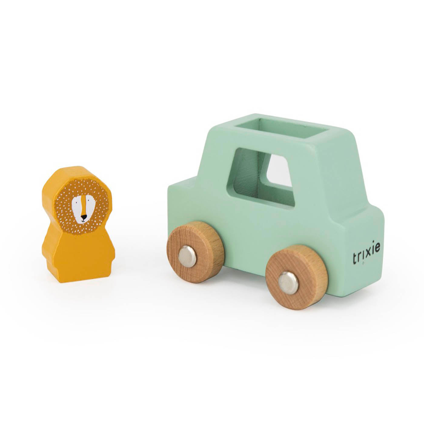 Trixie Baby Jouets à roulettes Set de voitures en bois animaux 4 animaux 3 voitures