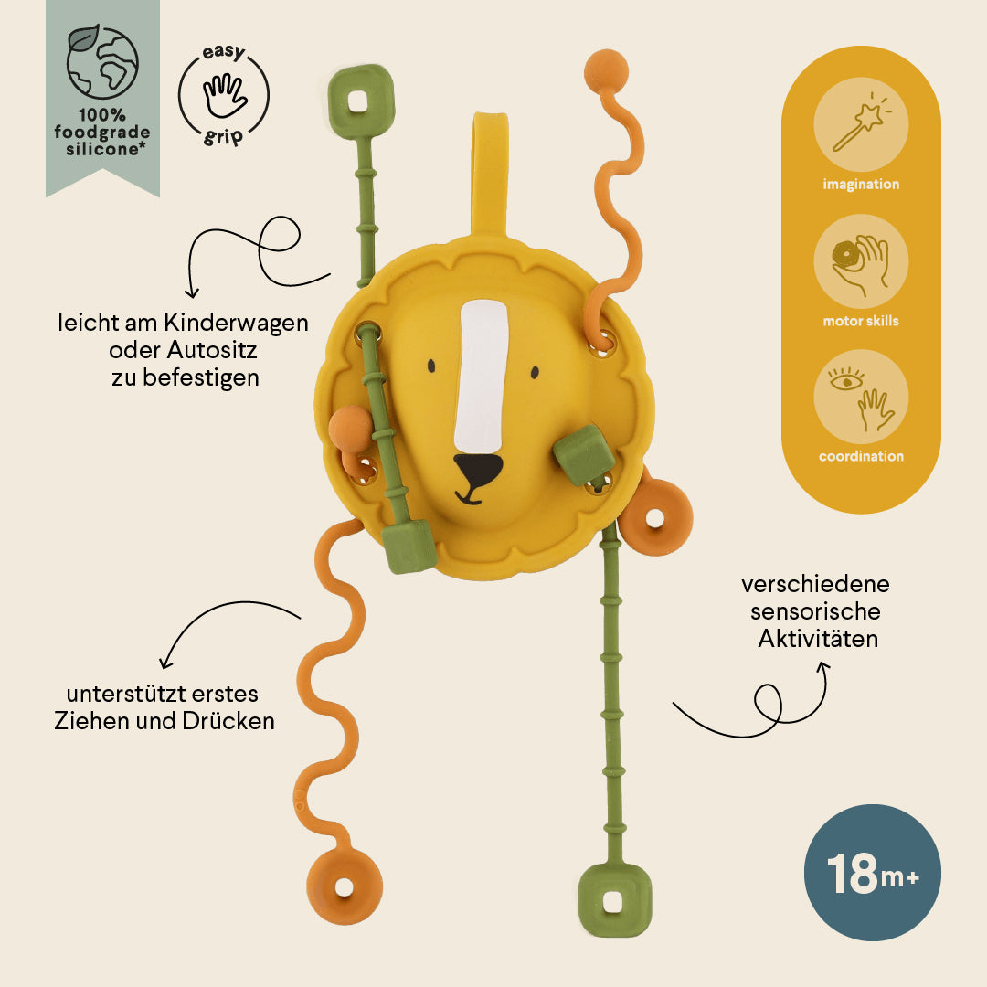 Trixie Baby Jouets sensoriels Jouet sensoriel à tirer en silicone Mr. Lion dentition