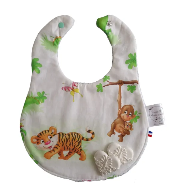 Rose et rêves dorés Tigre et singe bavoir bébé coton bambou