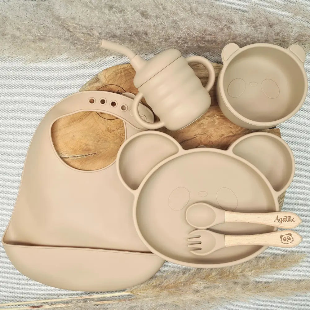 Baby-Crea Coffret repas bébé Panda coffret repas vert olive personnalisé