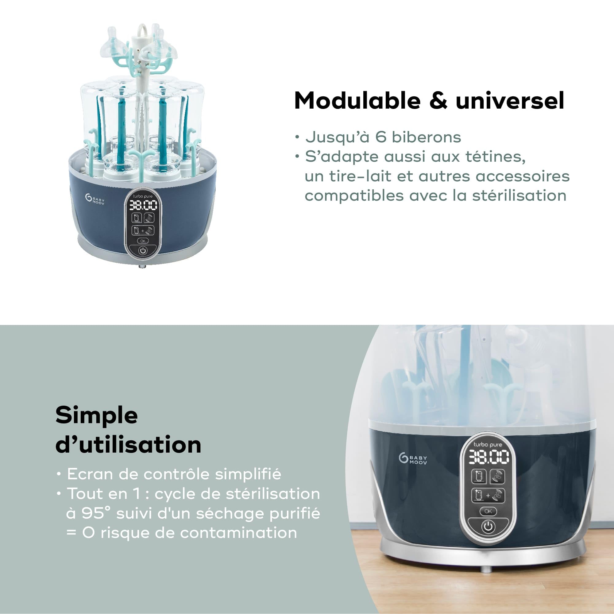 Babymoov Nutribaby Duo Meal Turbo Pure stérilisateur et sèche-biberon 5 en 1
