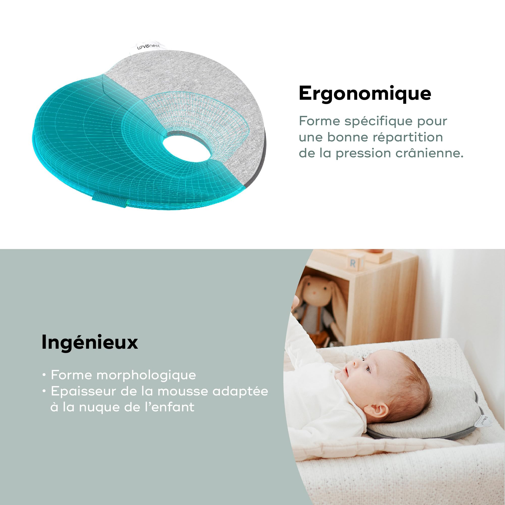 Babymoov Swoon Lovenest Original support de tête Smokey, coton bio