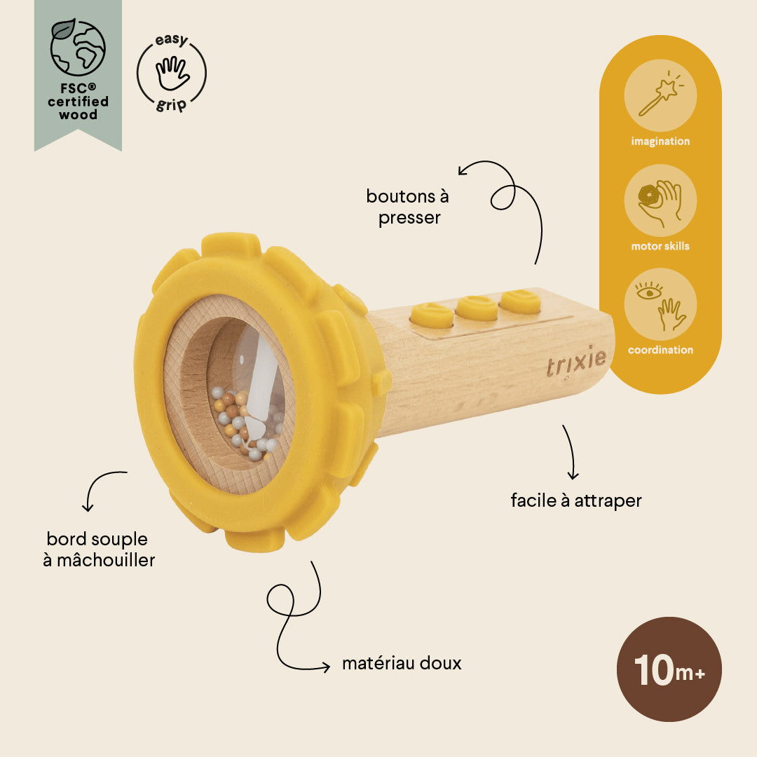 Trixie Baby Jouets d’activités Mr. Lion jouet en bois et silicone à mordiller