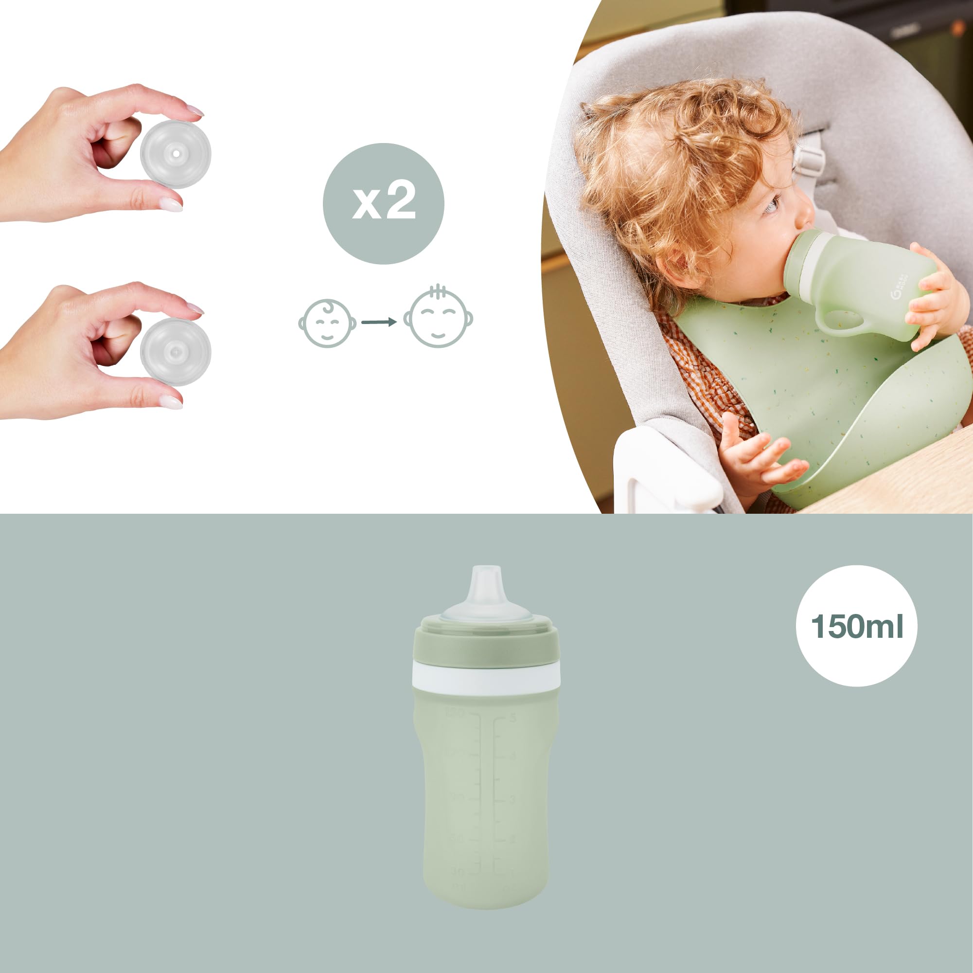Babymoov Isy / Babybols gourde bébé 150 ml verte en silicone