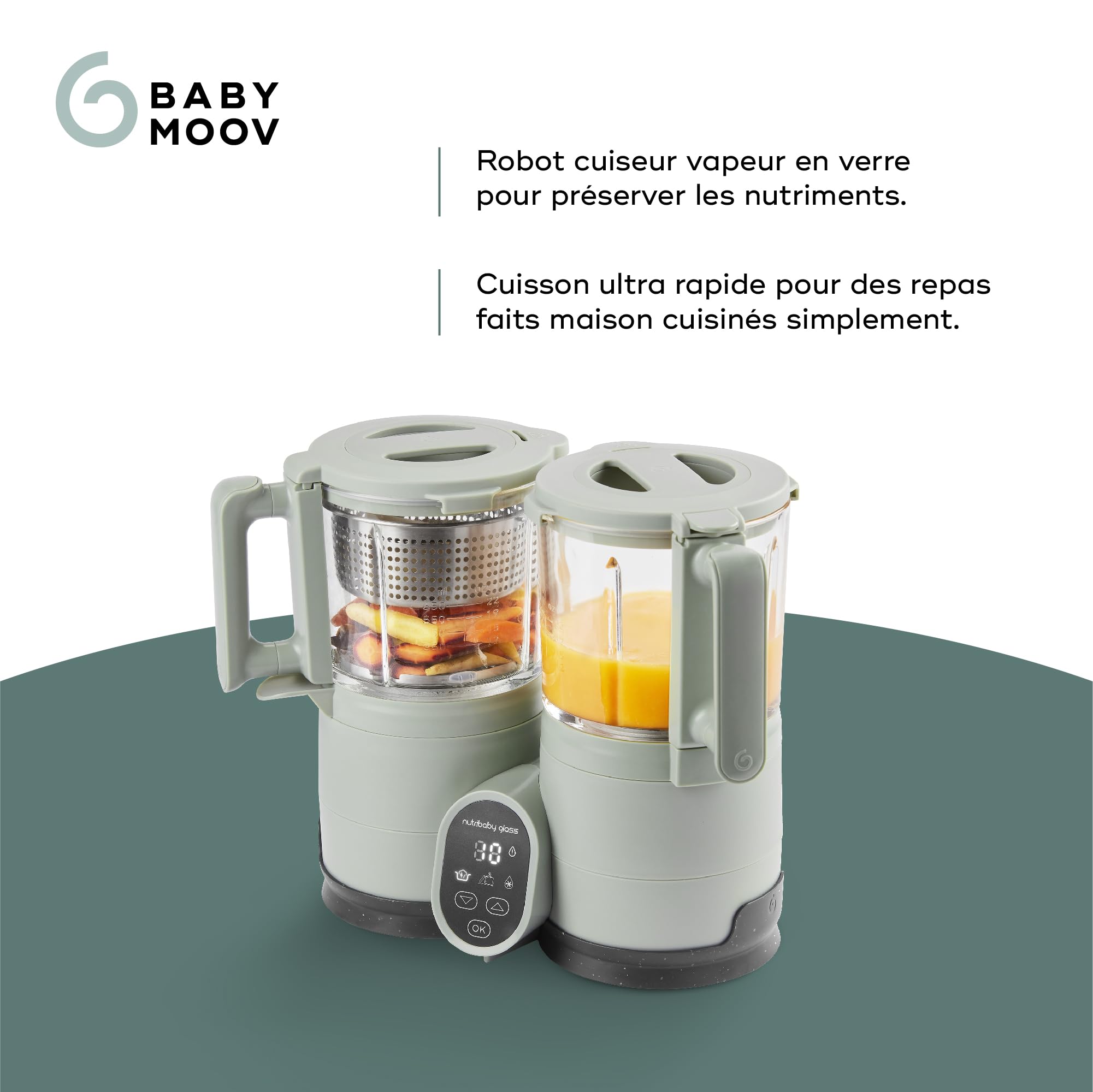Babymoov Nutribaby Glass robot cuiseur bébé 1,9 L vert céladon
