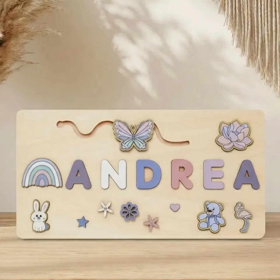 Baby-Crea Puzzle bébé en bois personnalisé Puzzle Bébé prénom floral