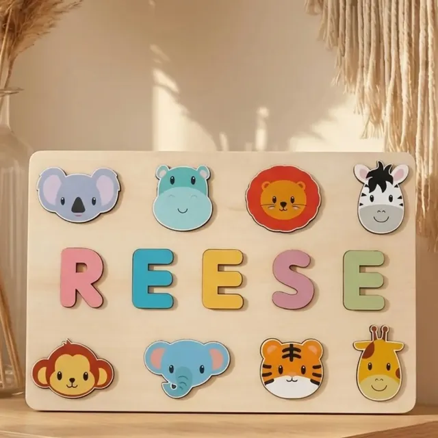 Baby-Crea Puzzle bébé en bois personnalisé puzzle prénom savane dès 12 mois