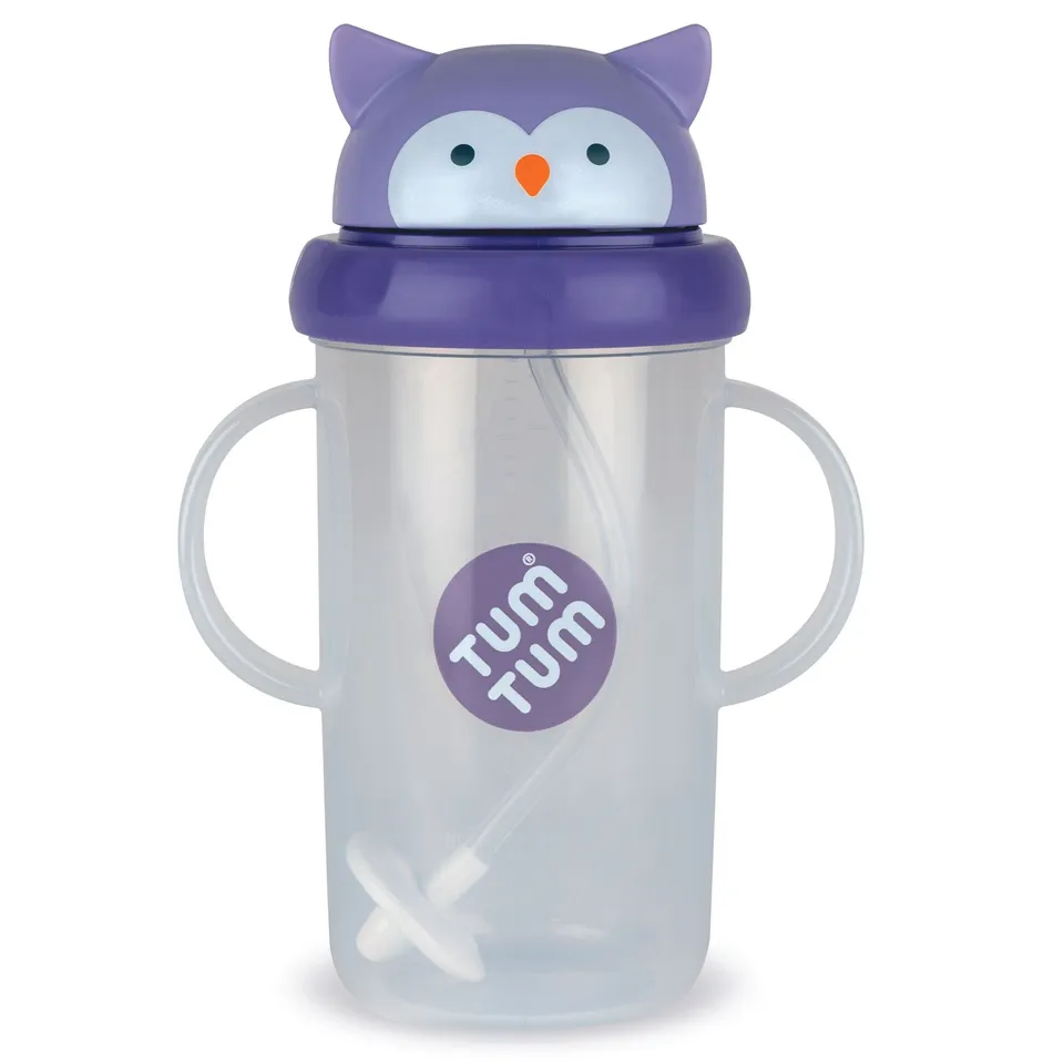 Tum Tum Cups Tall Tippy Up gobelet bébé à paille lestée Olivia Owl 300 ml