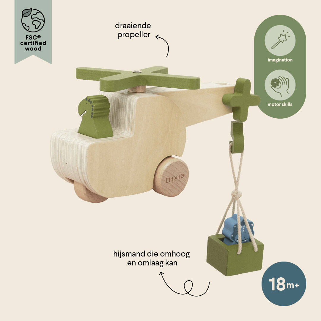 Trixie Baby Jouets à pousser et à tirer Hélicoptère d’animaux en bois FSC