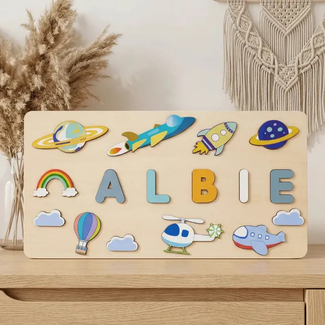Baby-Crea Puzzle bébé en bois personnalisé Ciel & Espace puzzle prénom