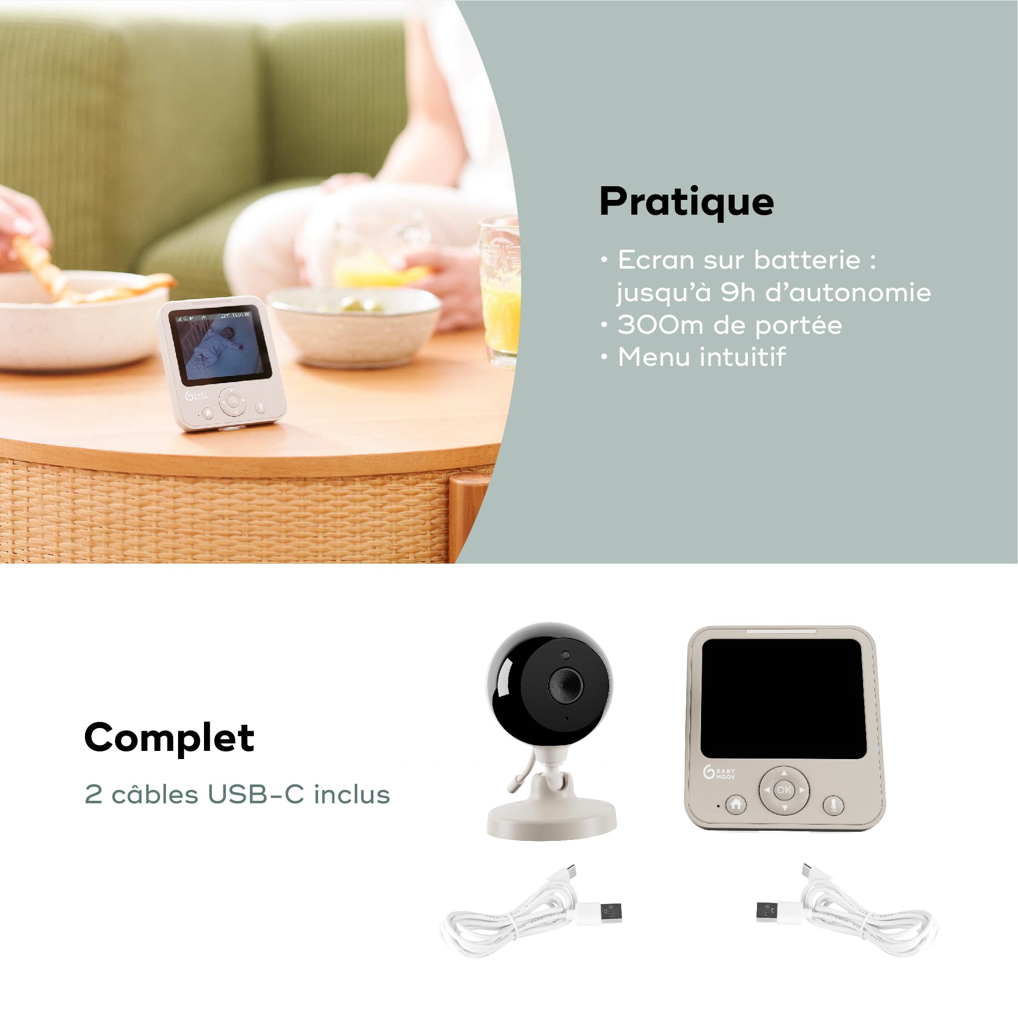 Babymoov YOO Start babyphone vidéo 300 m avec vision nocturne