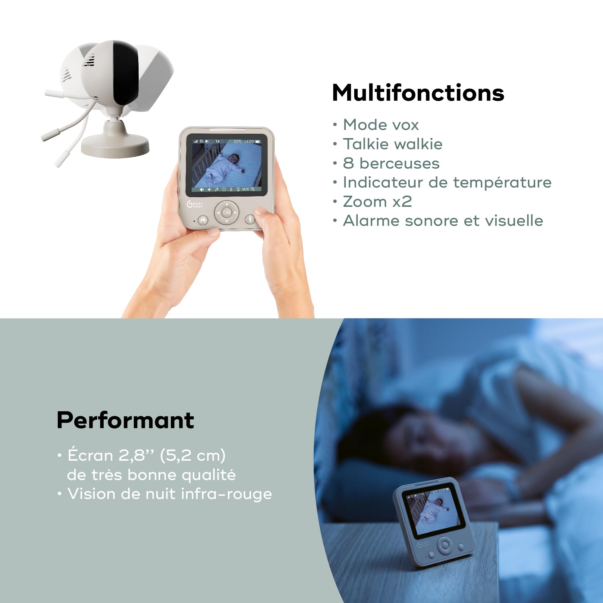 Babymoov YOO Start babyphone vidéo 300 m avec vision nocturne