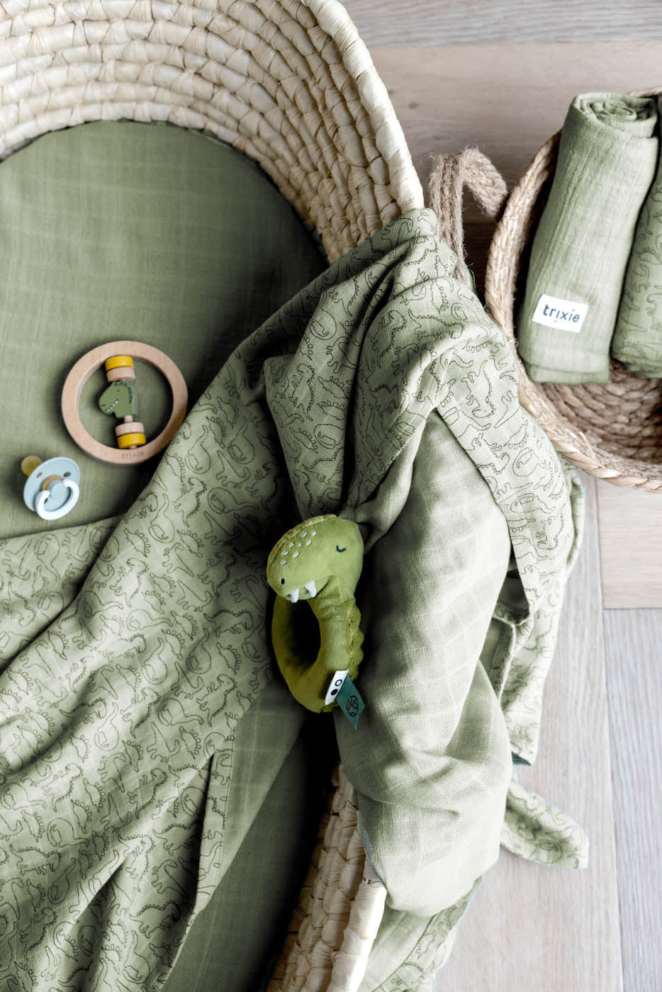 Trixie Baby Langes en mousseline Daring Dino lange 110x110 cm coton bio