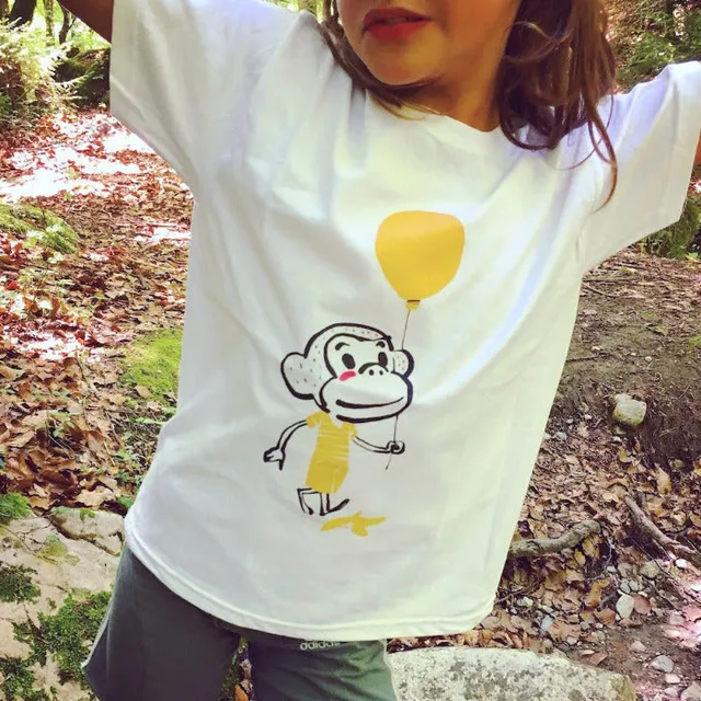 PIOLOU Le T-Shirt T-shirt blanc Singe au ballon 1-2 ans coton