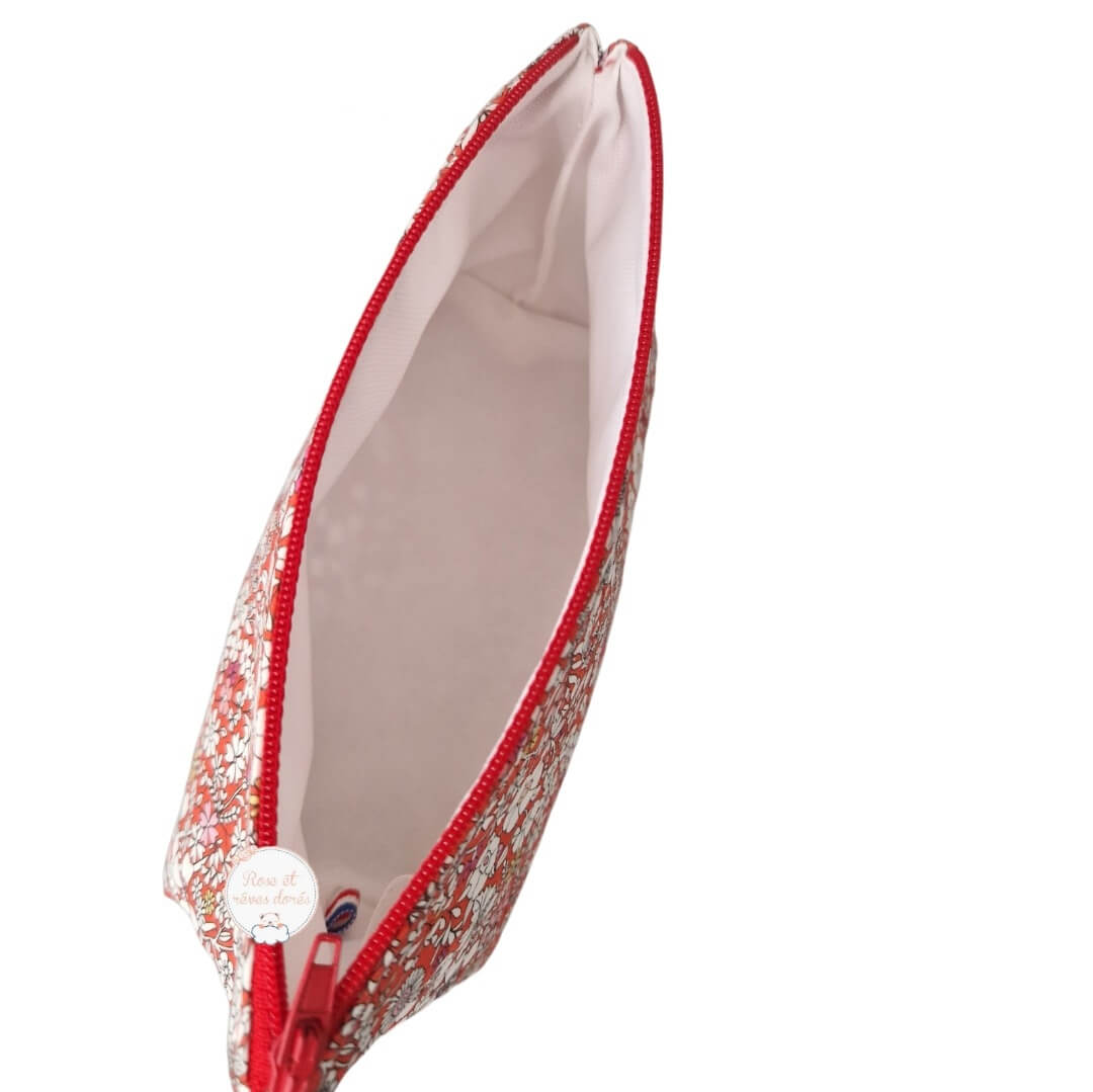 Rose et rêves dorés Capucine trousse Liberty June’s Meadow cerise
