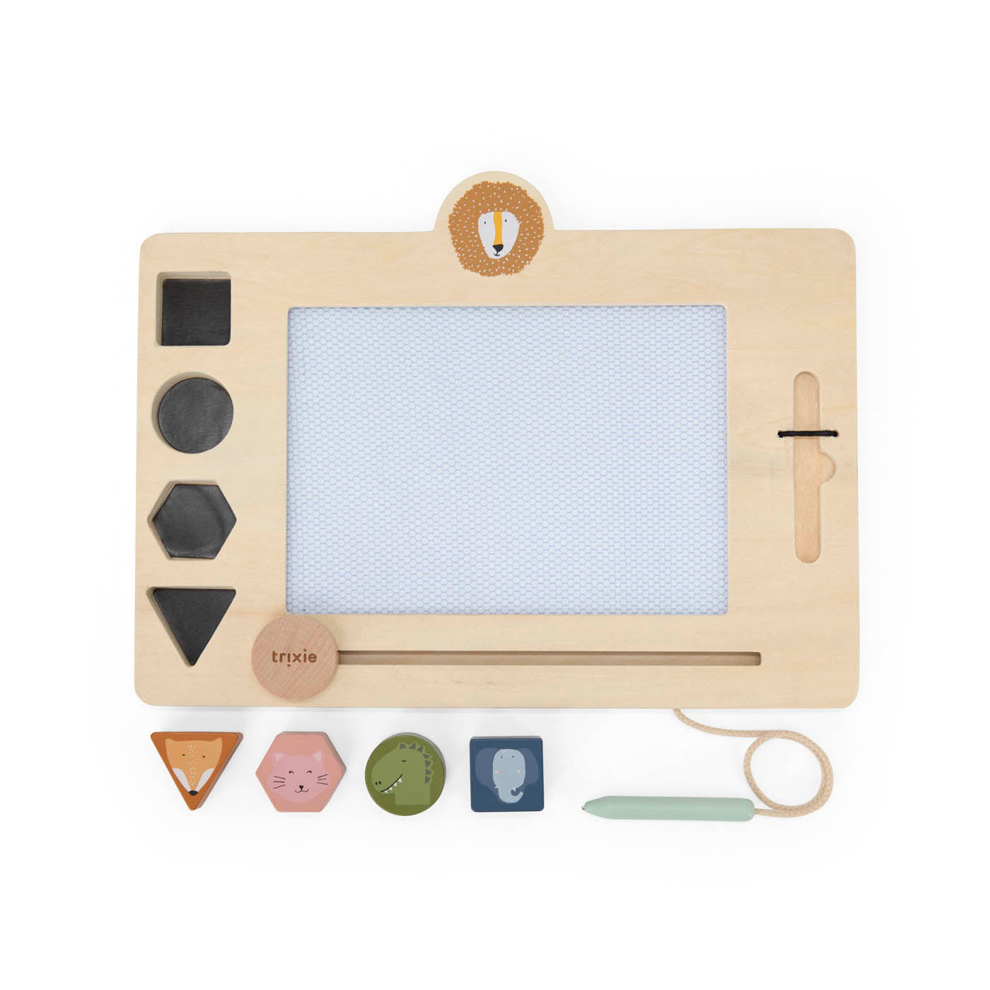 Trixie Baby Tableau à dessin en bois, tampons magnétiques animaux