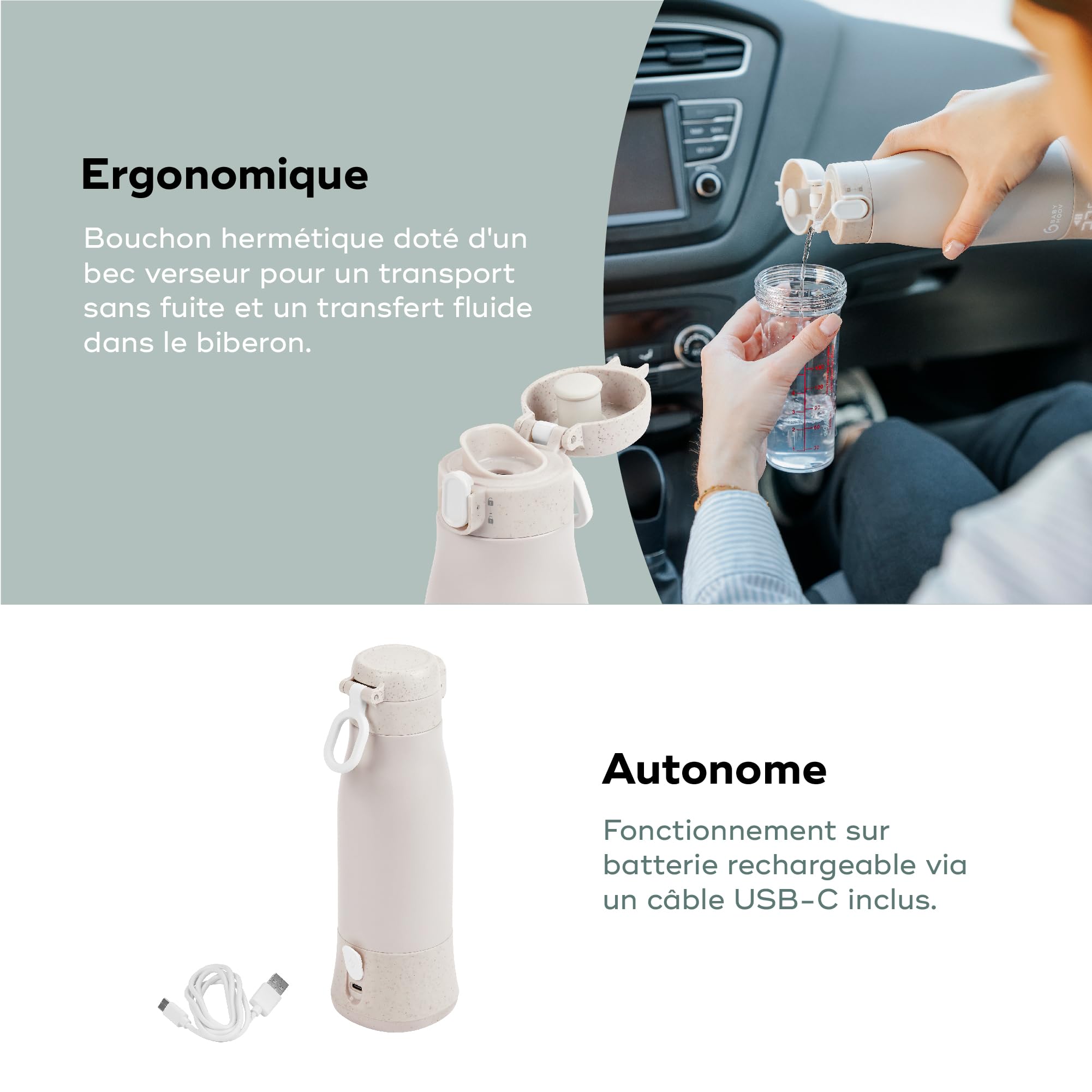 Babymoov Moov & Feed chauffe-biberon nomade beige 340 ml sans fil