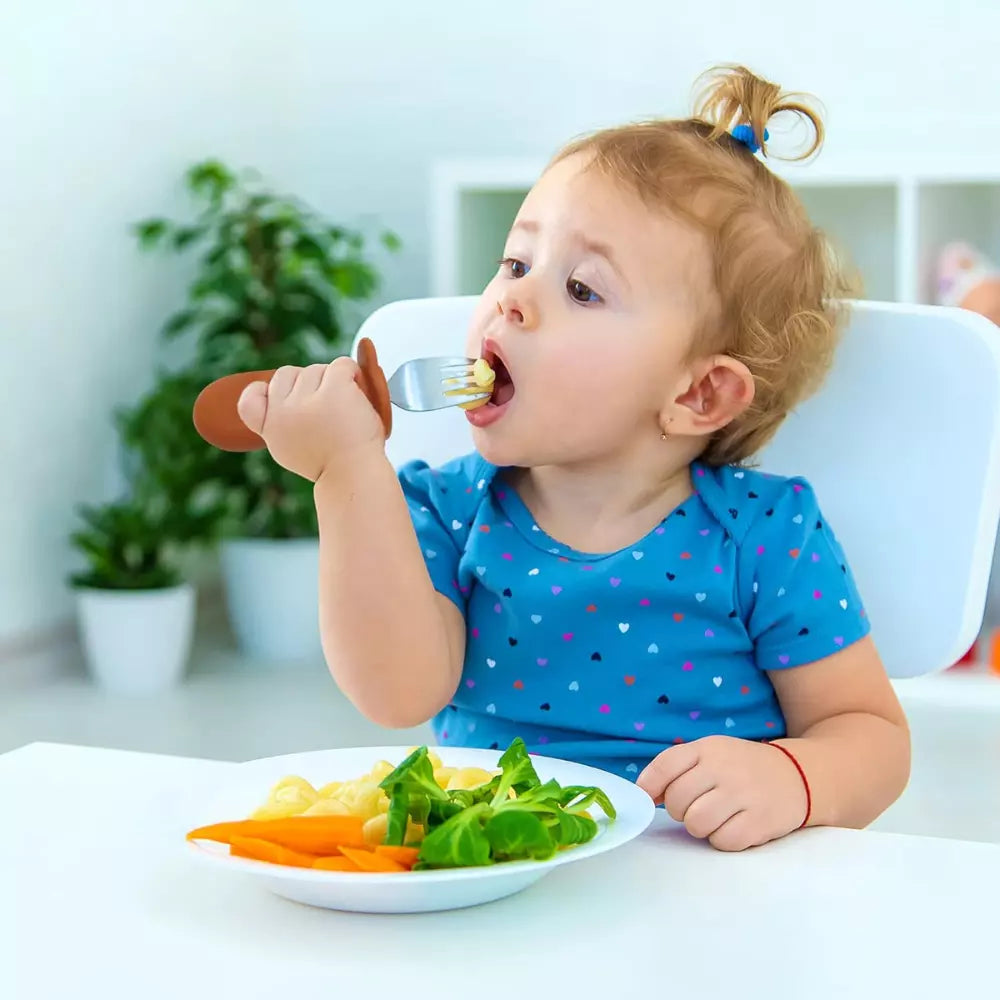 Baby-Crea Vaisselle Bébé couvert inox ergonomique rouge tommette dès 12 mois