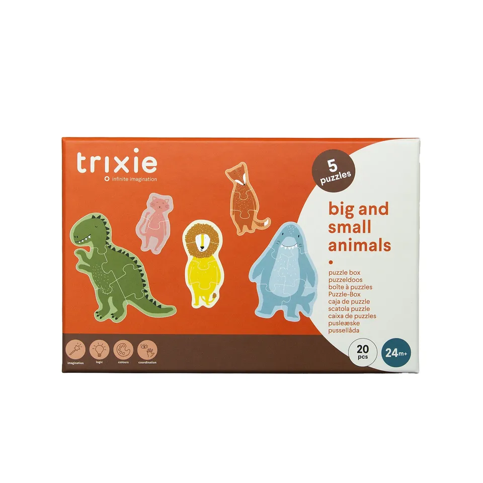 Trixie Baby Jeux, puzzles & livres Boîte à puzzles - petits et grands animaux - 5 puzzles