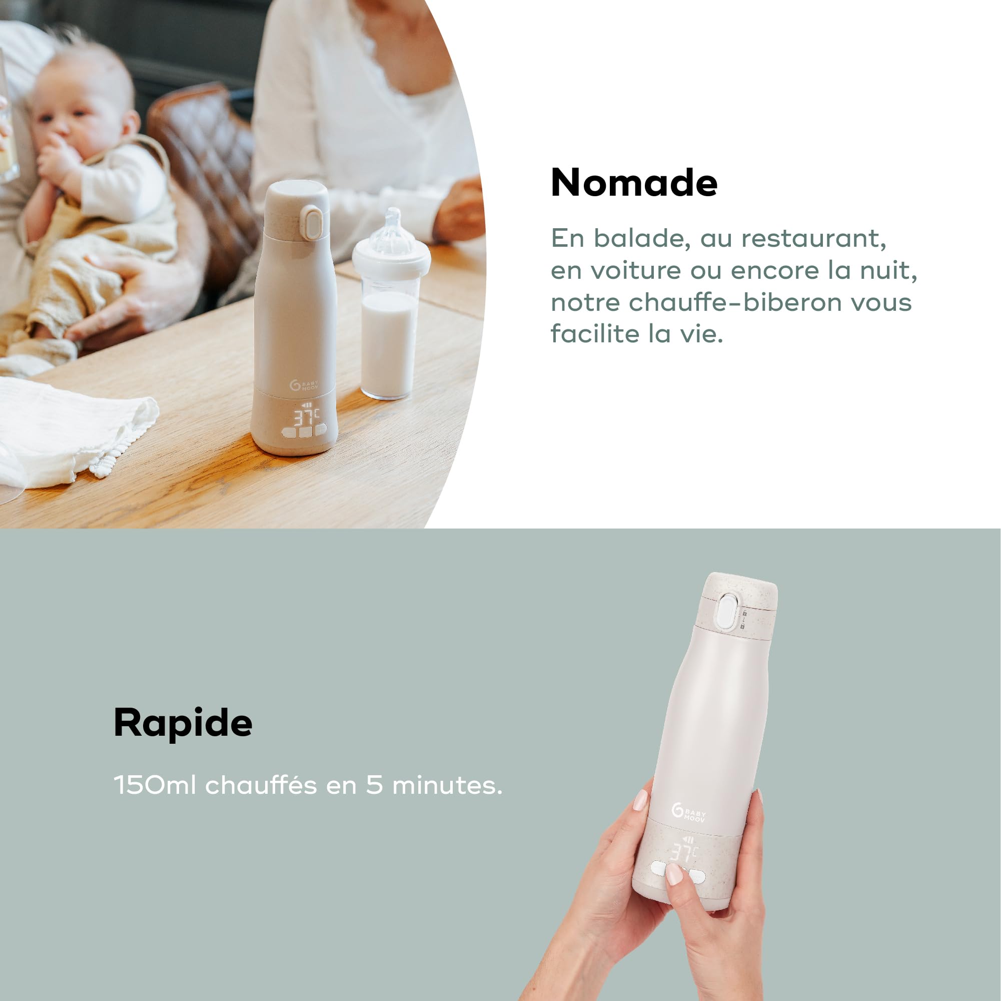 Babymoov Moov & Feed chauffe-biberon nomade beige 340 ml sans fil