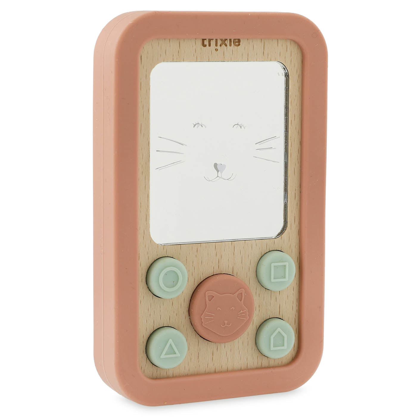 Trixie Baby Premiers jouets Téléphone bébé en silicone et bois Mrs. Cat
